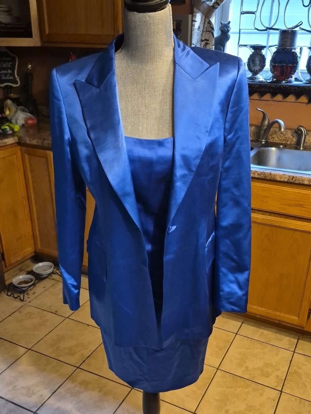 Escada Black Jacket with Royal Blue Satin Collar